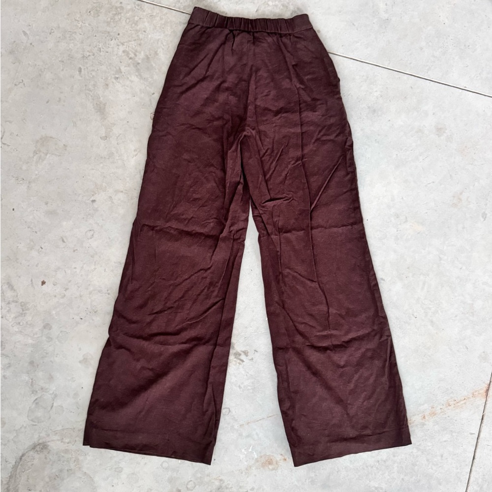 Express Dark Brown Wide Leg Super High Rise Linen Blend Pants Size XS - Picture 10 of 11